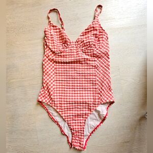 EUC Tory Burch Swim Red White Gingham One Piece Underwire Swimsuit Small